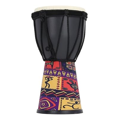 Tomotato 4 Inch African Hand Drum, Painted Design Artificial Sheepskin Percussion Drum with DIY Hand Drawing Surface, Compact Portable for Adults Music Enthusiasts