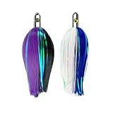 OCEAN CAT 7and 9 inches Ilander Style Saltwater Trolling Lure, Bullet Head Tracker Fishing Lures with Flashers, for Sailfish, Dolphin, Mackerel, Wahoo and More (7 in, 2 PCS-(Purple+Blue))
