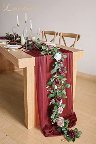 Lookein Artificial Rose Flower Garland Greenery Garland 5Ft For Wedding Ceremony Backdrop Arch Flowers Table Centerpieces Decorations, Burgundy #TOP1