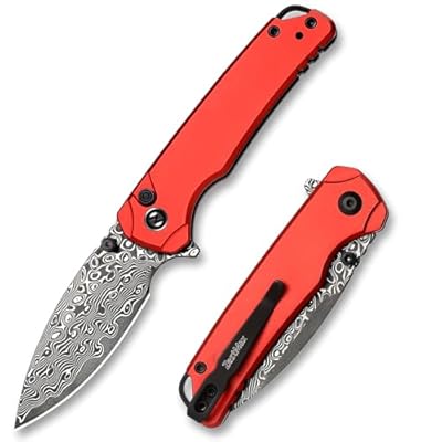ZestMax Damascus Folding Pocket Knife for EDC, Small Pocket Knives for Men Women, 2.99" Sharp Japanese VG10 Blade Aluminum Handle with Clip for Camping Hiking Outdoor Survival Mini 3080AR (Red)