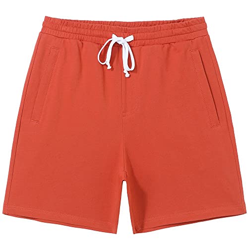 Short de sport pour homme avec poches zippées, taille élastique de 14 cm, pantalon de survêtement décontracté en coton pour pyjama, jogging, sport, Orange, Taille M Cover