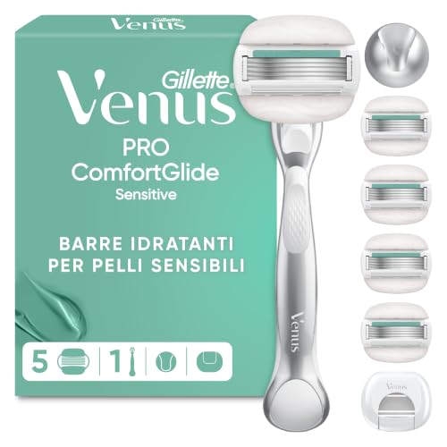 Gillette Venus Pro Comfortglide Sensitive Rasoio Donna, 5 Lamette di Ricambio
