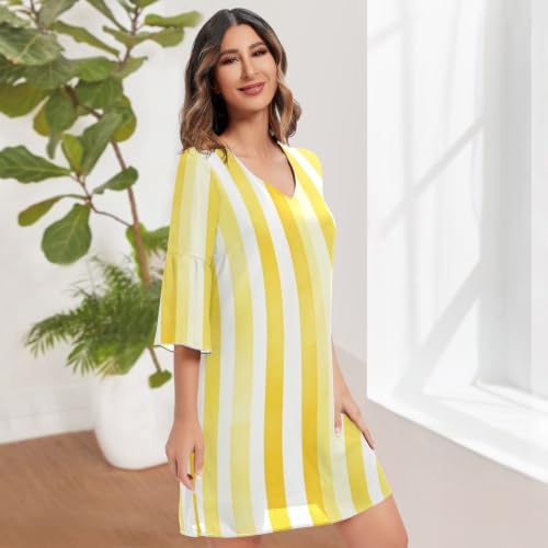 Robe en mousseline de soie haut de gamme à rayures jaunes d'été