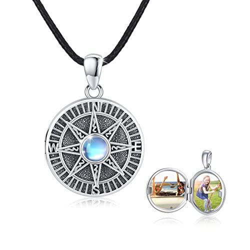 MEDWISE 925 Sterling Silver Locket Necklace That Holds Pictures Photo Necklace Oxidized Rose Flower/Sunflower/Compass/Celtic Heart Pendnat Lockets Gifts for Women Birthday Christmas Gifts