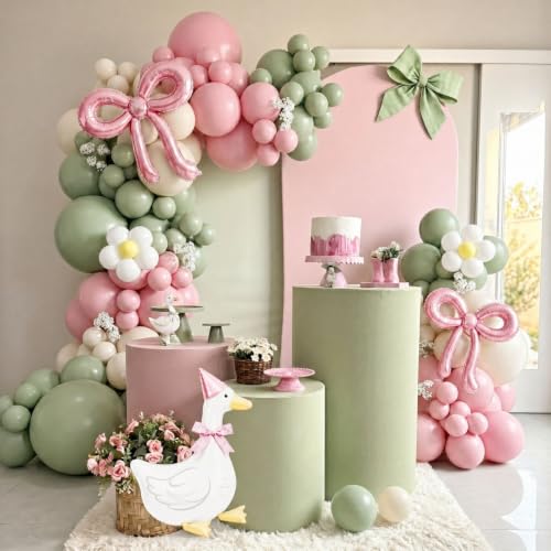 Roveair Bow Goose Balloons arch kit-Funny Goose 1st Birthday Party Decoration with Foil Goose and Bow, Sage Green Pink Yellow Sand White Balloon Garland for Baby Shower Gender Reveal Decor — view 5