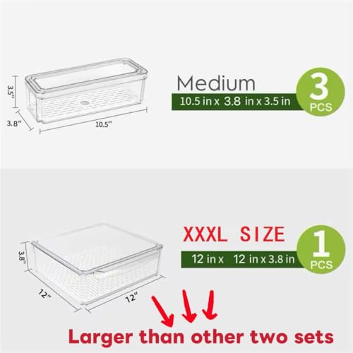 Image of ZIJUND 4 Pack Fridge Organizer, Stackable Refrigerator Organizer Bins with Lids, BPA-Free Fridge Organizers and Storage Containers for Fruit, Vegetable, Food, Drinks, Cereals, Clear