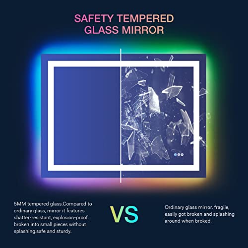LOAAO 48"X36" LED Bathroom Mirror with Lights, Anti-Fog, Dimmable, RGB Backlit + Front Lighted, Bathroom Vanity Mirror for Wall, Memory Function