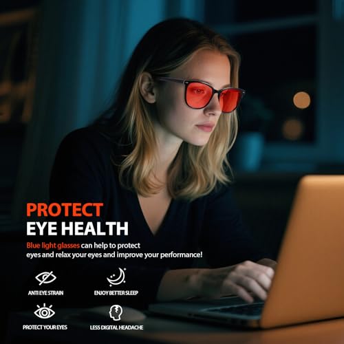 Image of IGnaef Amber Sleep Blue Light Blocking Glasses, Classic Square Computer Gaming Glasses Anti Eyestrain & UV Glare BL1851