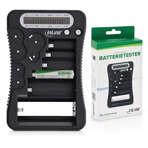 InLine 01285 Batterie-Tester mit LCD-Anzeige, für Rund- und Knopfzellen sowie 9V-Block