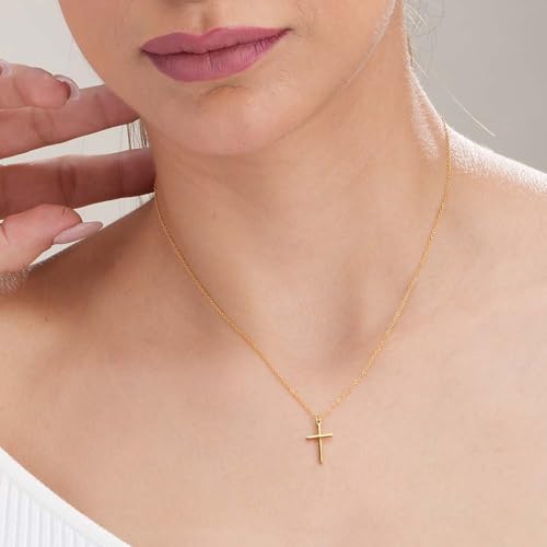 Image of PALMONAS 18k Gold Plated Golden Cross Necklace for Women - Gift for Girls & Women | Waterproof & Anti-Tarnish Necklace