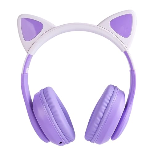 Image of Kids Wireless Headphones LED Light up Cat Bluetooth Headphones, Color Changing Cat Ear Wireless Headsets with Microphone for Kids /Girls /School /Christmas (Purple Pro)