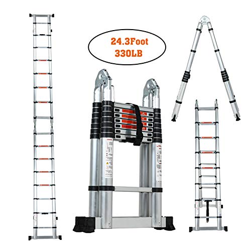 SUNCOO Multi-Position Ladders, 2.8-24.5Ft. Extension Ladder, Lightweight Aluminum Telescoping Ladders, Easy Retraction Anti-Slip Telescopic Extendable Climb Attic Ladder with 330 lbs Weight Rating