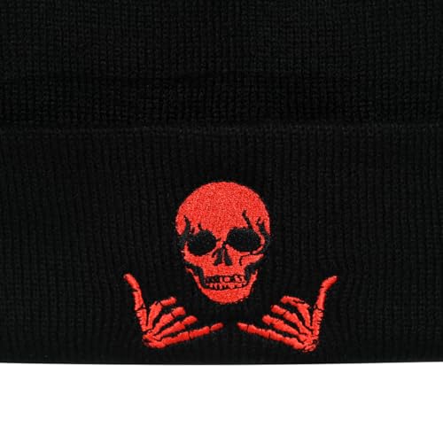 Image of Embroidered Skeleton Beanie Hat Winter Stretch Knit Skull Cap for Men Women