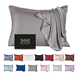 Mulberry Silk Pillowcase for Hair and Skin,Standard Size Cooling Silk Pillow Case with Hidden Zipper,Allergen Proof Dual Sides Soft Breathable Smooth Silk Pillow Cover for Women(Standard,Dark Gray)