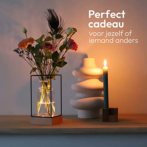 Gadgy Vaasje met verlichting | decoratieve vaas met Ledverlichting | Houten basis en metalen Frame | Industrieel Scandinavisch design | 22,5 x 10,8 cm. - Afbeelding 6