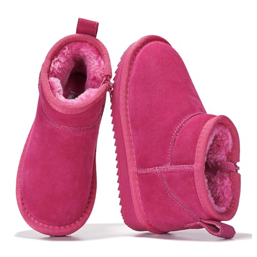 Image of Project Cloud Girls 100% Genuine Leather Non Slip Fur Lined Ankle Boots | Water Resistant Lightweight Memory Foam Insole Cozy Fall Shoes for Boys & Girls Kids Footwear Outdoor Everyday Kids Boots
