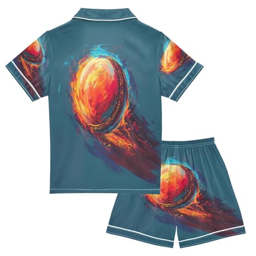 senya Pajama Sets Silky Button Down Nightwear Sleepwear Size 5-14 Years Flaming Cricket Ball2