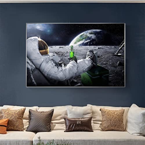 Toile peintures terre astronautes deco murale lune 60x80