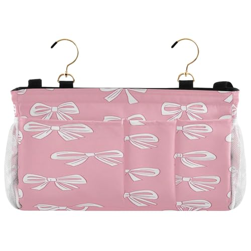 BOESI Doodle Cute Bow Pattern Bedside Storage Hanging Bag, Hanging Storage Basket, Suitable for Storing Cell Phones, Water Bottles, Books