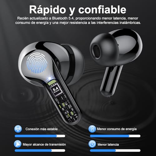 Wireless Earbuds, Bluetooth 5.4 Headphones HiFi Stereo, Bluetooth Earbuds with ENC Noise Cancelling Mic, IP7 Waterproof in Ear Earphones, 48H, LED Display Ear buds for Pad Phones Workout Sports, Black - Image 5