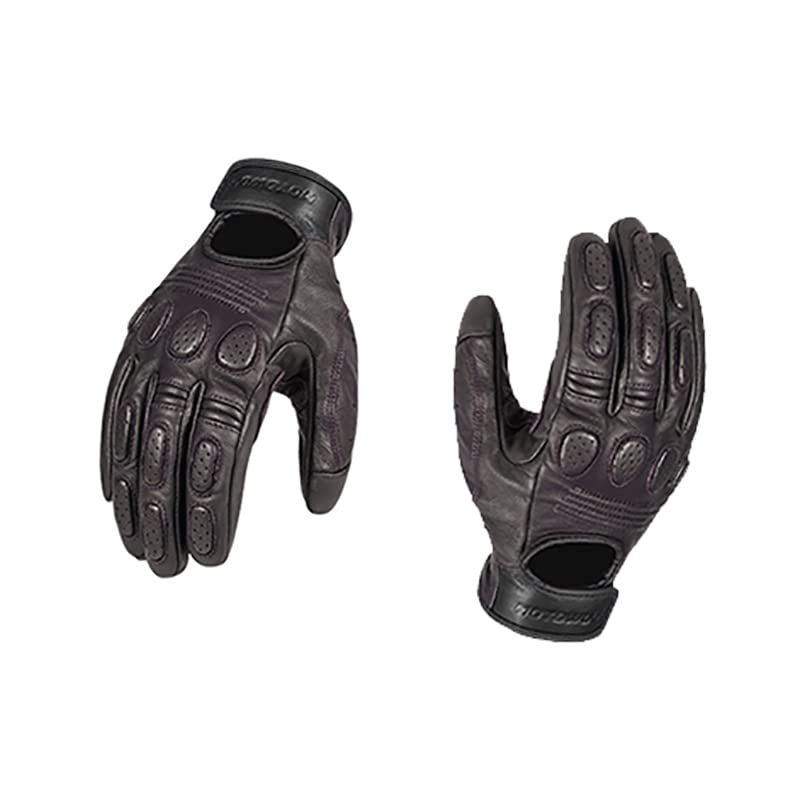 Gants de moto en cuir rétro marron de style vintage pour homme taille L