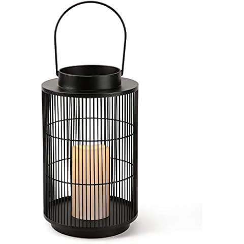 Black Wire Lantern with Flameless Candle - 12 Inch Tall, Metal Frame, Battery Powered, Indoor / Outdoor, Decorative Waterproof Lanterns for Patio Decor, Front Porch or Wedding Centerpiece Cover