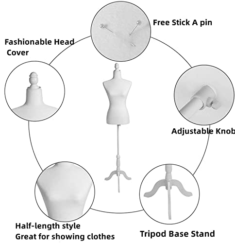image for EaseHome Female Mannequin Torso Dress Form with Wooden Tripod Base Adj