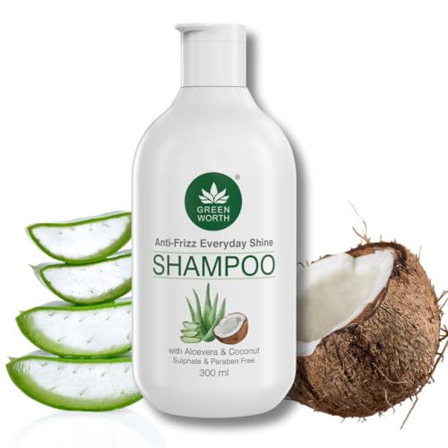 Image of GREEN WORTH GREENWORTH Everyday Shine Anti-Frizz Shampoo For Dry Damaged Thin Hair | Sulphate Free And Paraben Free | With Aloevera & Coconut | For Unisex | Lavender & Vanilla Essential Oil | 300 Ml