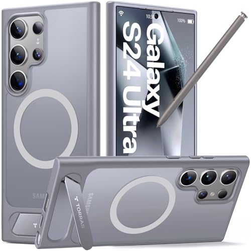 Image of TORRAS Strong Magnetic & Seamless Stand for Samsung Galaxy S24 Ultra Case for MagSafe, 12FT Mil-Grade Drop Protection, Adjustable Kickstand for Samsung Galaxy S24 Ultra Case, Slim Frosted Matte Gray | Seamless Stand, Fit for MagSafe, Mil-Grade Drop Protection, Kickstand for Samsung Galaxy S24 Ultra Case, Translucent Matte