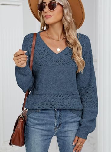 Image of JOCAFIYE Womens Sweaters Casual Long Sleeve V Neck Pullover Sweater Tops