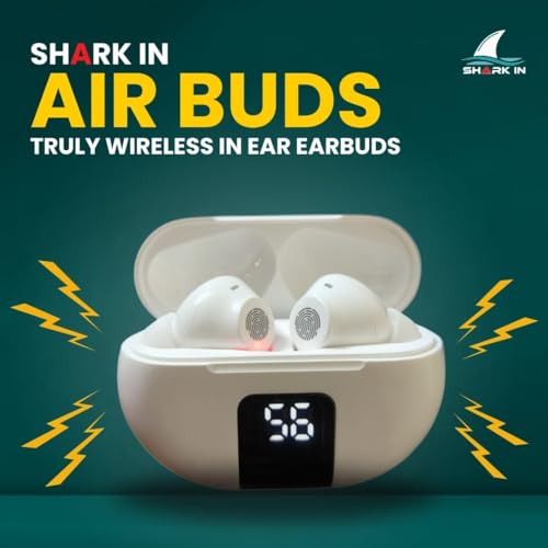 Image of SHARKin Air Buds in-Ear Earbuds with Super bass 13mm Drivers for Deep Bass 10-Minute Charge for 100 Minutes Playtime LED Display | USB-C Charging Crystal Clear Calling Portable Charging Case(1pcs)