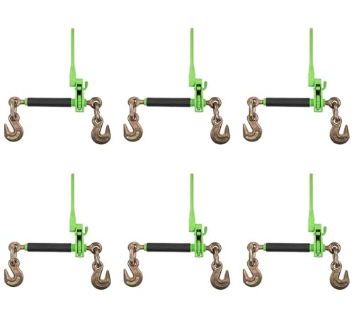 Image of Mytee Products (6 Pack) 1 /2 inch - 5 /8 inch Hi-Viz Green Heavy Duty Folding Handle Ratchet Load Binder w /Grab Hook 18,100 lbs WLL | Tie Down Hauling Chain Binders for Flatbed Truck Trailer