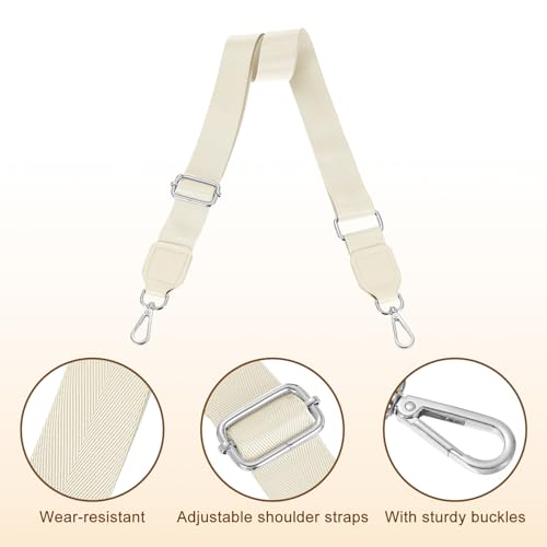 Image of uxcell Wide Shoulder Strap, 3.8cm Adjustable Purse Strap Replacement Crossbody Strap for Shoulder Bag Handbag, Beige, Silver Square Mouth Buckle