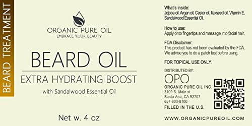 Opo - Organic Pure Oil Beard Oil 4 Oz Sandalwood 100% Pure Natural Non-Gmo Vegan Beard Oil For Men Mustache Oil For Fast Growing Beard And Mustache Natural Facial Hair Eyelash Eyebrows Conditioner #TOP1