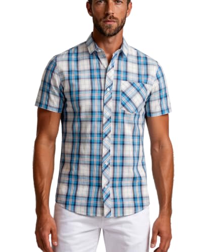 Chemise à carreaux de pur coton premium homme manches courtes de marque Xact