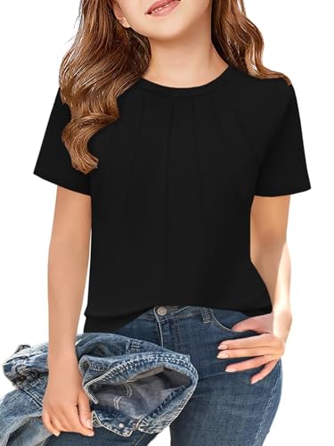 Image of ZDC Girls' Short Sleeve Shirts Kids Crewneck T-Shirts Summer Tops Basic Tees 5-14 Years