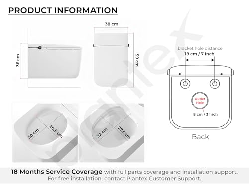 Image of Plantex Ceramic Wall Hung Smart Toilet with Foot Sensor with 1-Year Warranty /Smart LED Light /Siphonic Auto Flush /Fast Drying Tech /Water & Seat Temperature Control P-Trap Design (White)