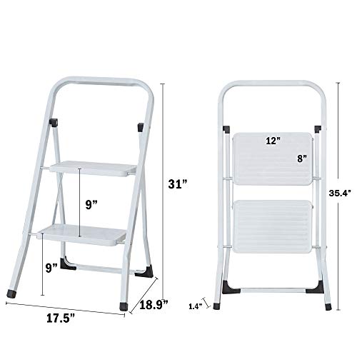 White Step Ladder 2 Step Folding Step Stool For Adults Home Kitchen Household Ladders … #TOP5