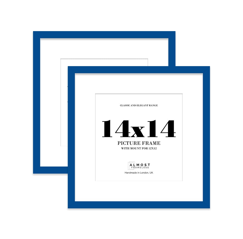 14x14 Blue Picture Frame with Mount for 12x12 Photos, Prints - Modern Square Wall Frame, Set of 2