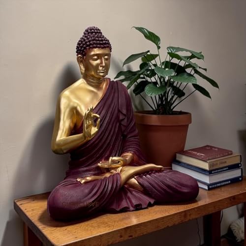 Image of 2 Feet Buddha Statue for Home Decor, Garden and Gifting, Big Size, Made of Resin, Premium Luxury Decoration Showpiece, Vastu Feng Shui for Good Luck, Happiness (Metallic Burgundy & Golden)