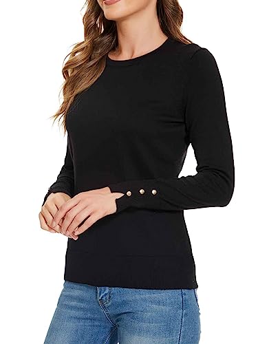 Image of Sweaters for Women Striped Crew Neck Pullover Sweater Lightweight Long Sleeve Fall Knit Tops