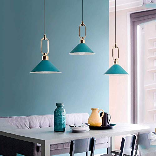 Lustre en bois massif de qualité supérieure et fer forgé bleu à trois lampes