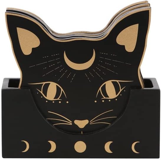 Something Different Mystic Mog Cat Face Coaster Set (Pack of 4) (One Size) (Black)
