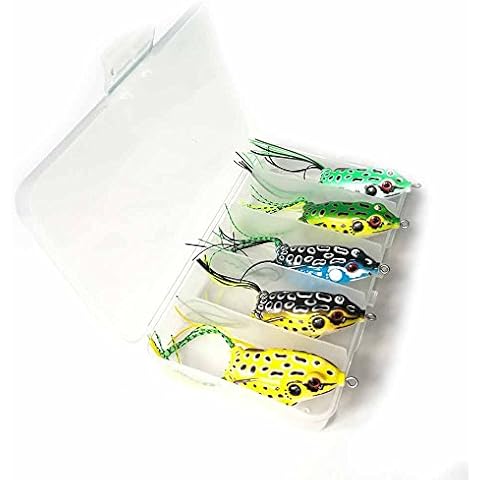 LENPABY 5pcs Frog Lure Ray Frog Topwater Fishing Crankbait Lures/Artificial Soft Bait 5.5CM 8G Soft Tube Bait,Especially for Bass Snakehead,Freshwater Soft Bai Musky Tackle Box Spitted weedless bas Cover