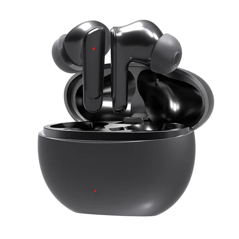 HY T02 Earbuds in open charging case, showing both earbuds inserted.