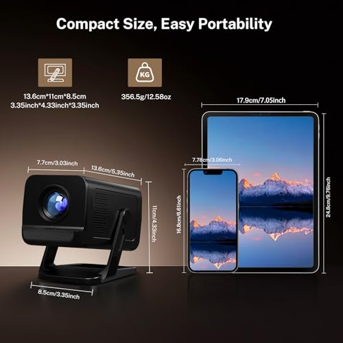 Mini Beamer Projektor mit Android 14 OS, 1080P Projektor 270° Drehung Portable Projector mit WiFi 6 & Bluetooth 5.4,Mini Beamer Handy für Telefon/TV Stick/HDMI LYNCAST VisualCube 300 schwarz