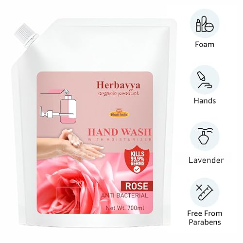 Image of Khadi Ayurvedic Rose Hand Wash - Luxurious Herbal Cleanser with Calming Rose Aroma | Moisturizing, Antibacterial & Soft on Hands - 1000ml. (Refill Pack)
