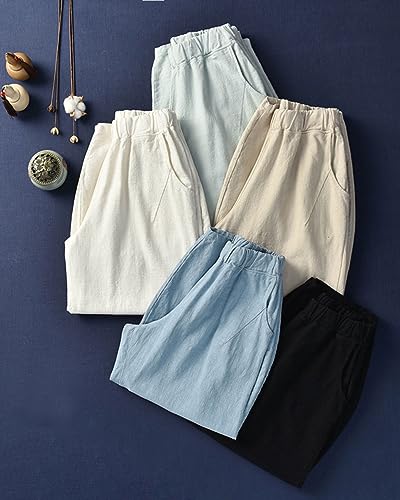 IXIMO Women's Linen Pants Casual Wide Leg Relax Fit Ankle Length Lantern Trousers3