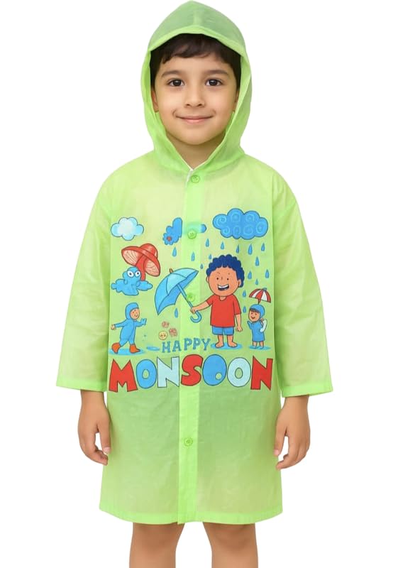 JMP Polyester Blend Standard Length Happy Monsoon Bunny Print Kid’s Waterproof Raincoat Rain Jacket Suit With Hood School Boy’s And Girls(Green)-(Pack of 01) (Multisize) JMP Polyester Blend Standard Length Happy Monsoon Bunny Print Kid’s Waterproof Raincoat Rain Jacket Suit With Hood School Boy’s And Girls(Green)-(Pack of 01) (Multisize)