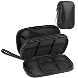 Leather Travel Electronic Organizer - Double Layer, Waterproof Case for Cables, Chargers, Phones & More - Portable, Shockproof Pouch for All Your Electronics Accessories (Black, M)